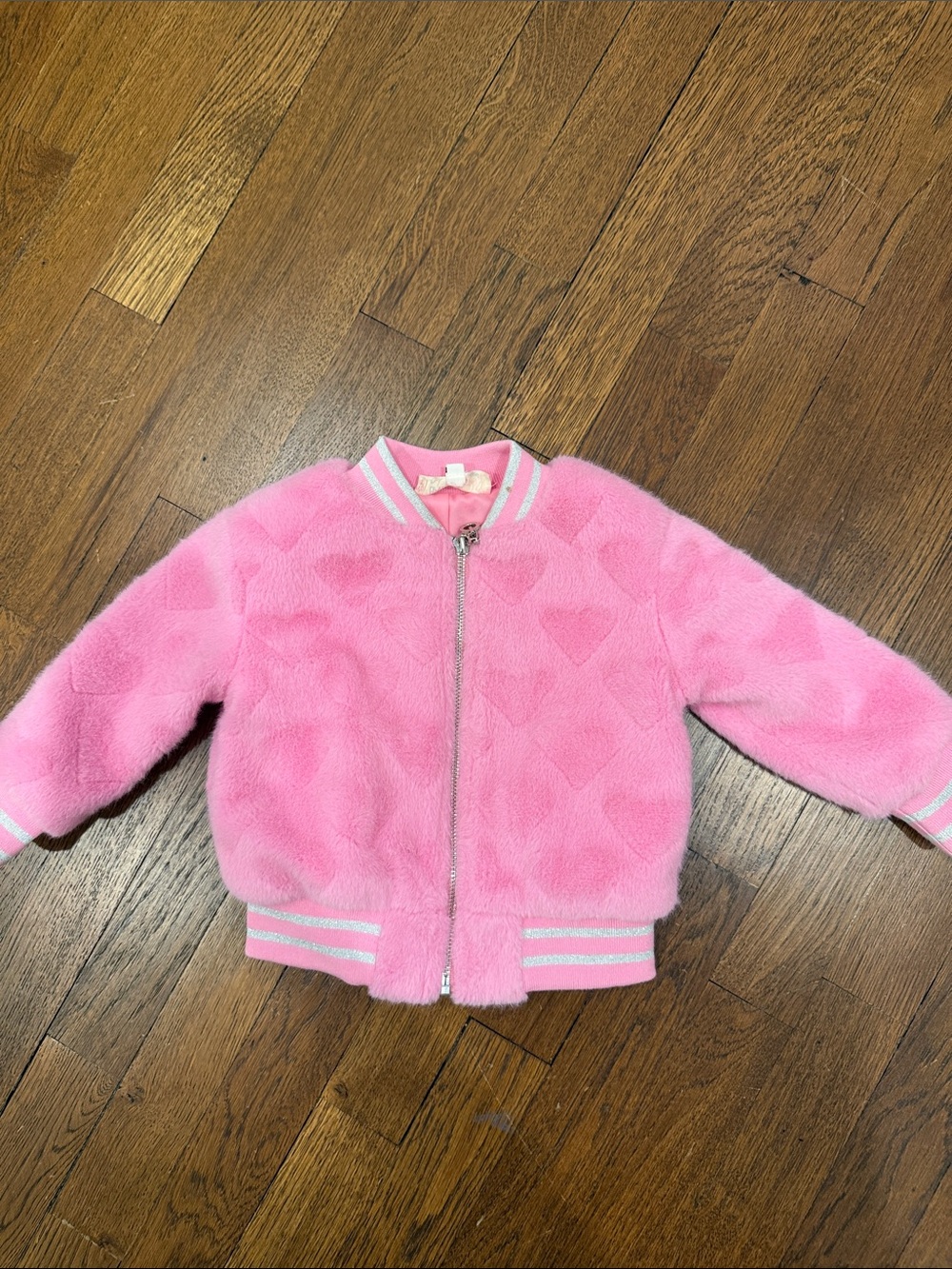 Pink Fuzzy Heart Bomber Jacket